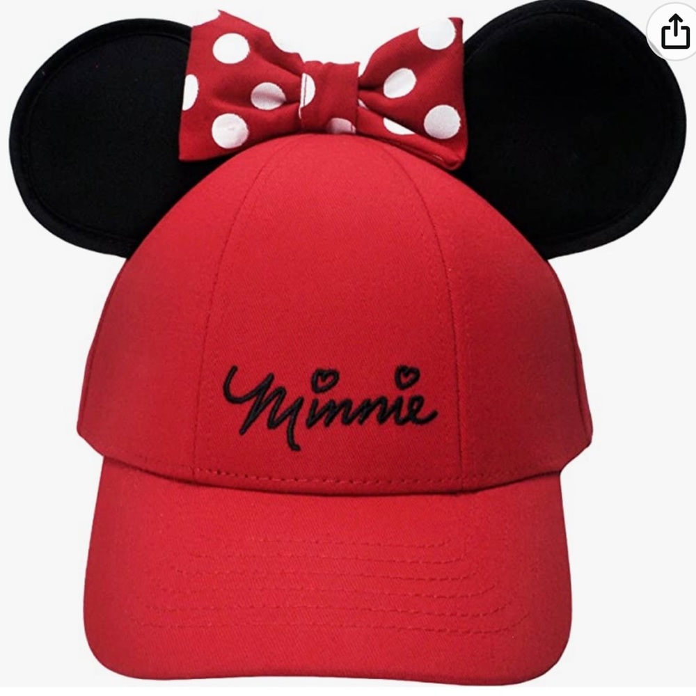 Disney MINNIE MOUSE HAT RED W/ EARS AND POLKA DOT BOW WOMENS CAP NEW